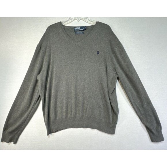 Polo by Ralph Lauren Mens Sweater Size XL Gray 100% Pima Cotton V-Neck - Picture 2 of 13